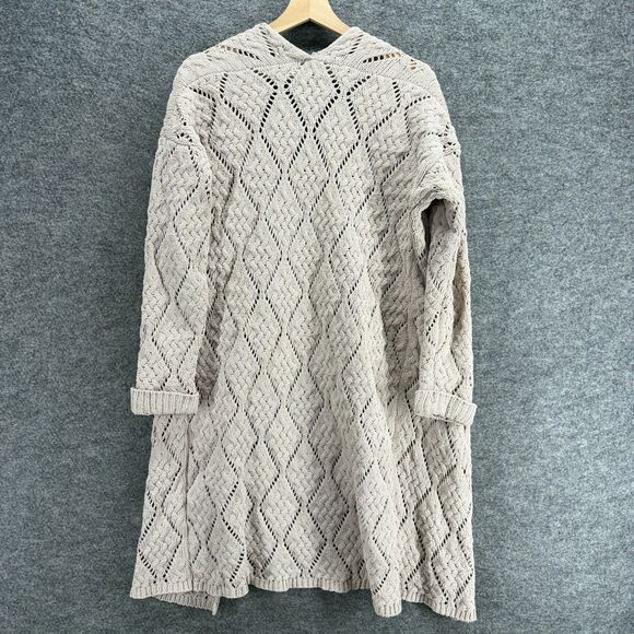 Moon & Madison Cardigan Women S Small Beige Geometric Open Front Long Sleeve - Picture 2 of 8